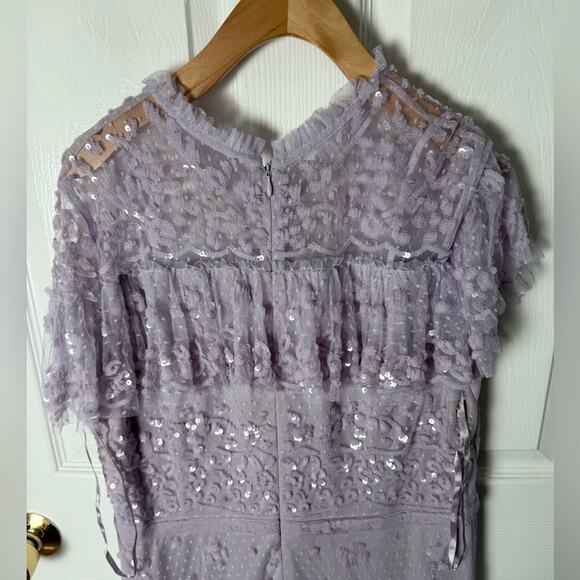 Mac Duggal Purple Embellished Cap Sleeve Ruffle Tiered Gown 14 - Picture 4 of 8